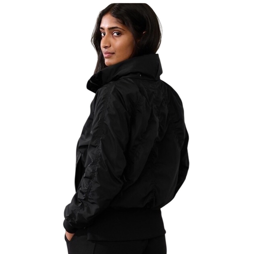 Athleta Jetset Bomber Jacket Black Medium Water Resistant Ruched Utility - Picture 4 of 12